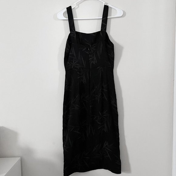 Black Bamboo Print Dress with Slit - Picture 3 of 6